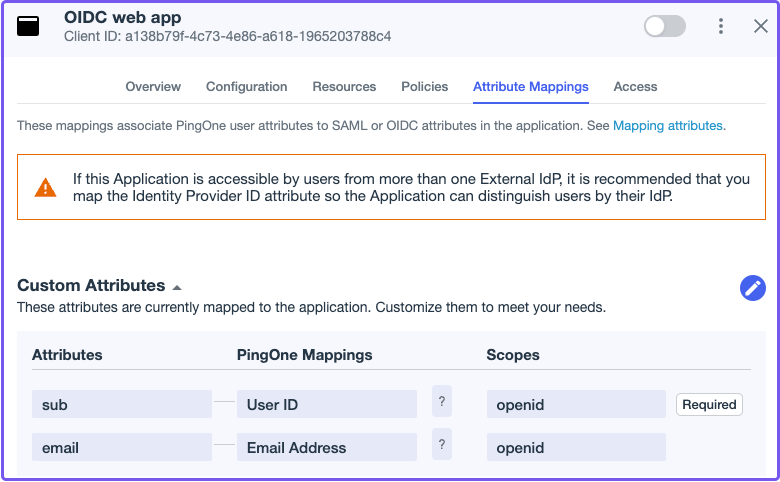 Entering attribute mappings in PingOne